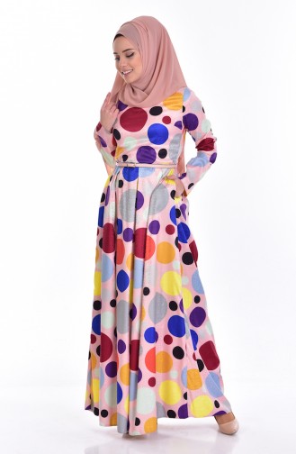 Polka-Dotted Dress with Belt 9448-01 Powder 9448-01