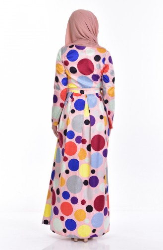 Polka-Dotted Dress with Belt 9448-01 Powder 9448-01
