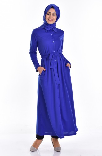 Abaya with Pockets and Belt 3442-02 Saxe Blue 3442-02