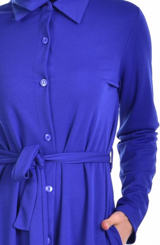 Abaya with Pockets and Belt 3442-02 Saxe Blue 3442-02