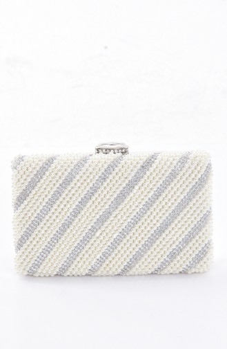 Sac de Soirée avec Perles pour Femme 0869-02 Couleur Perle 0869-02