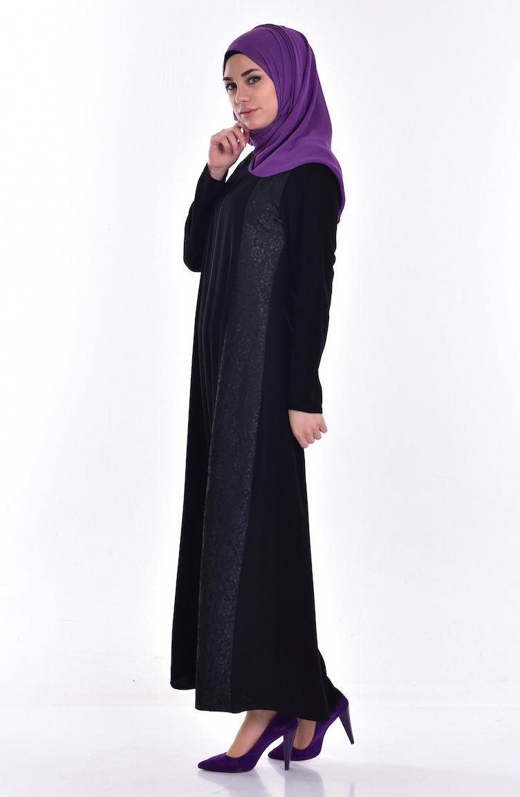 Abaya a Dentelle 0125-01 Noir 0125-01 | Sefamerve