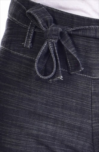 Kuşaklı Bol Paça Kot Pantolon 1501-02 Siyah