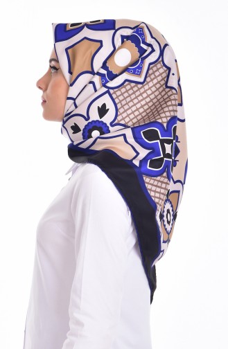 Patterned Twill Scarf 503152-08 Black Saxe Blue 08