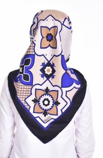 Patterned Twill Scarf 503152-08 Black Saxe Blue 08