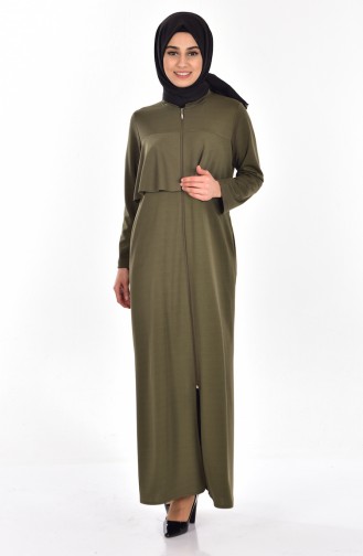 Zippered Abaya with Cape 0144-01 Khaki 0144-01