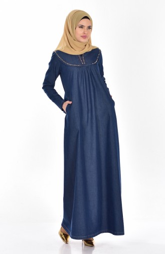 Dunkelblau Hijab Kleider 1610-01