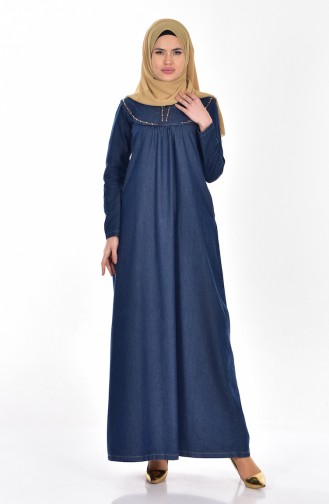 Dunkelblau Hijab Kleider 1610-01