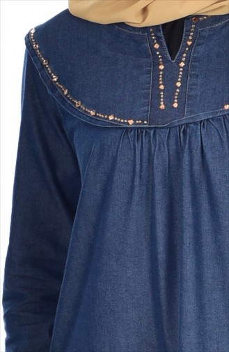 Taş Detaylı Kot Elbise 1610-01 Lacivert