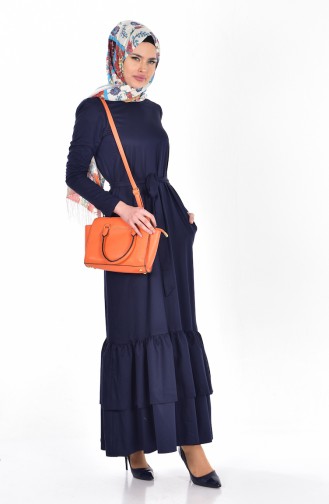 Navy Blue Hijab Dress 7957-02