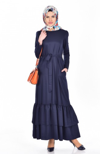 Navy Blue Hijab Dress 7957-02