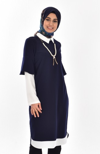 Garnished Tunic with Necklace 4011-06 Navy Blue 4011-06