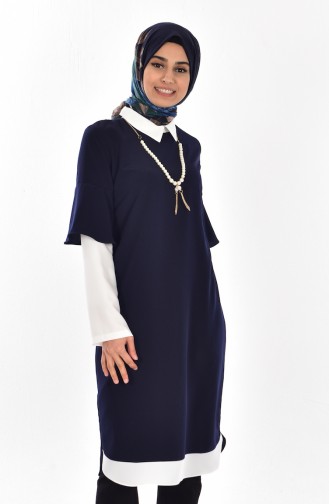 Tunique avec Collier Garnie 4011-06 Bleu Marine 4011-06