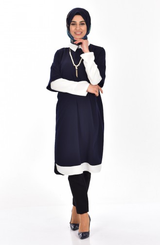 Garnished Tunic with Necklace 4011-06 Navy Blue 4011-06