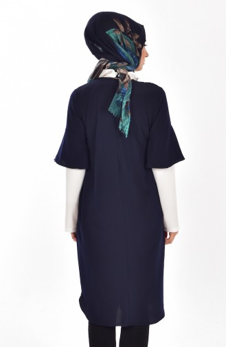 Garnished Tunic with Necklace 4011-06 Navy Blue 4011-06