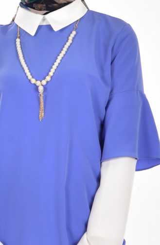 Garnished Tunic with Necklace 4011-04 Blue 4011-04