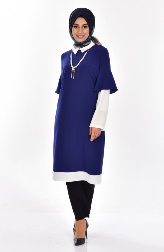 Garnished Tunic with Necklace 4011-03 Saxe Blue 4011-03