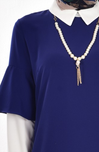 Garnished Tunic with Necklace 4011-03 Saxe Blue 4011-03