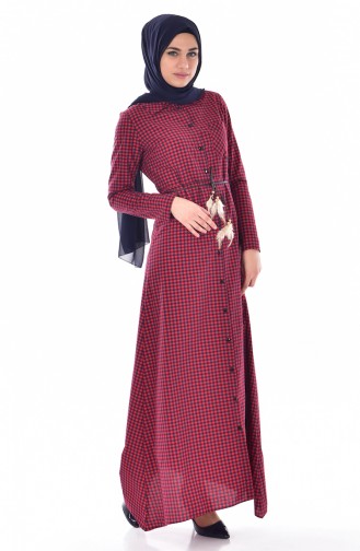 Claret Red Hijab Dress 8103-05