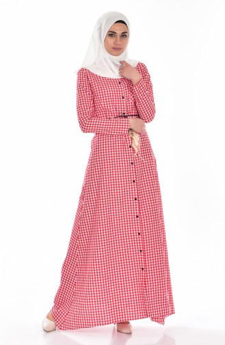 Kariertes Kleid mit Gürtel 8103-02 Rot 8103-02