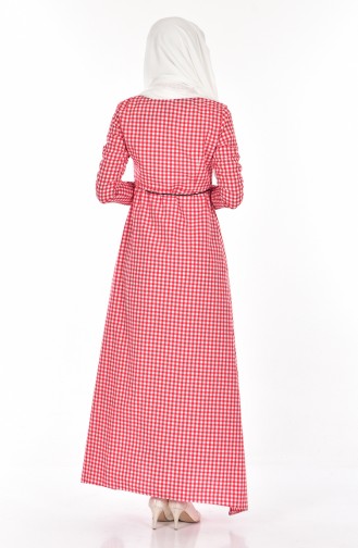 Kariertes Kleid mit Gürtel 8103-02 Rot 8103-02