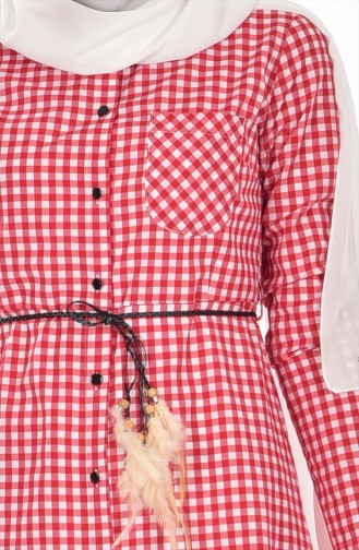 Kariertes Kleid mit Gürtel 8103-02 Rot 8103-02
