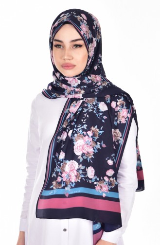 Châle a Motifs Fleurs 60051-13 Bleu Marine Rose Pâle 13