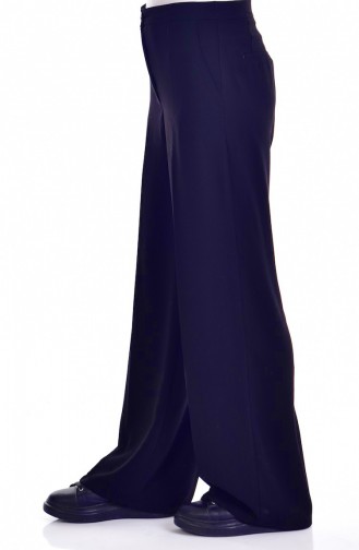 Wide Leg Trousers with Pockets 0352-02 Navy Blue 0352-02