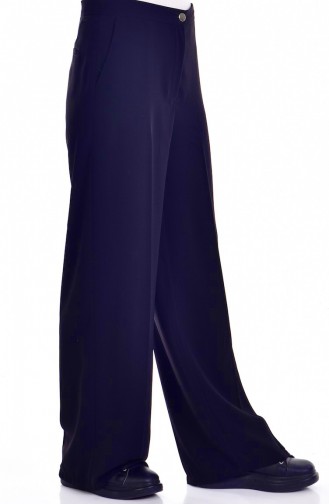 Wide Leg Trousers with Pockets 0352-02 Navy Blue 0352-02
