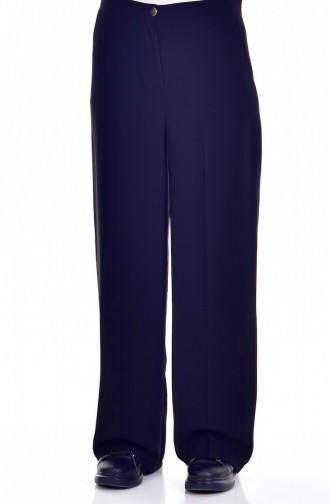 Wide Leg Trousers with Pockets 0352-02 Navy Blue 0352-02