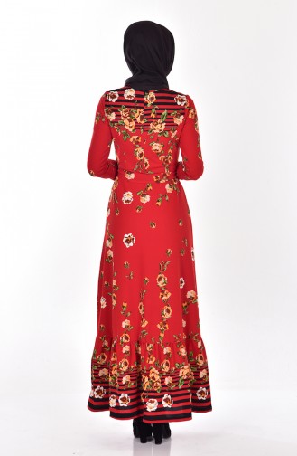 Eteği Fırfırlı Elbise 5154-05 Kırmızı