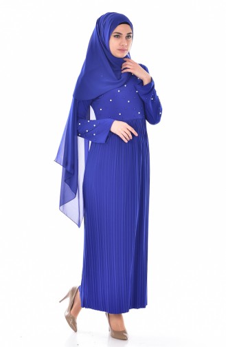Pleated Dress with Pearls 3684-02 Saxe Blue 3684-02