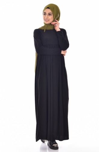 Büzgülü Basic Elbise 1852-01 Siyah