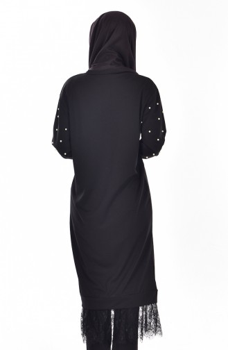 Long Tunic with Lacing and Pearls 1013-04 Black 1013-04