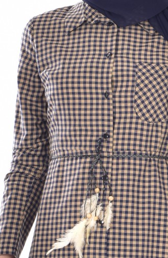 Quadratisches Kleid mit Gürtel 8103-03 Tabak 8103-03