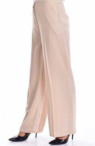 Wide Leg Trousers with Pockets 0352-07 Beige 0352-07