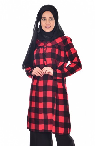 Tunique Plissée a Carreaux 3679-01 Noir Rouge 3679-01