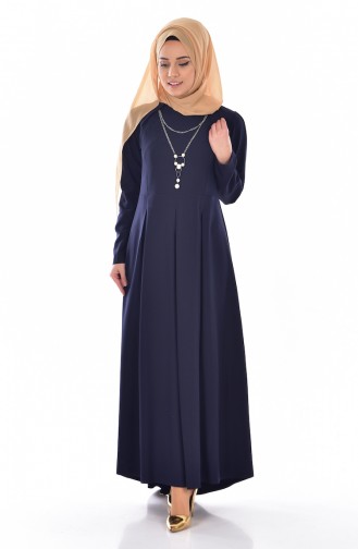 Navy Blue Hijab Dress 4098-07
