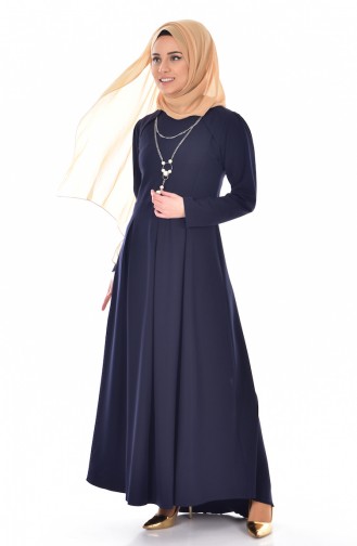 Navy Blue Hijab Dress 4098-07