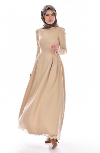 Lacy Pleated Dress 0524-06 Beige 0524-06