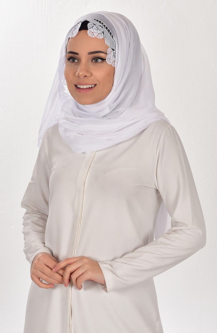 Dantelli Mevlüt Şalı 70060-02 Beyaz