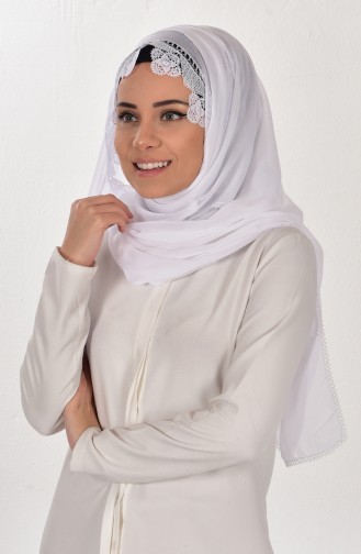 Dantelli Mevlüt Şalı 70060-02 Beyaz