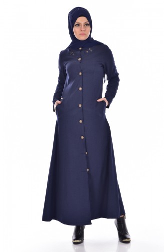 Buttoned Coat 61179-02 Navy Blue 61179-02