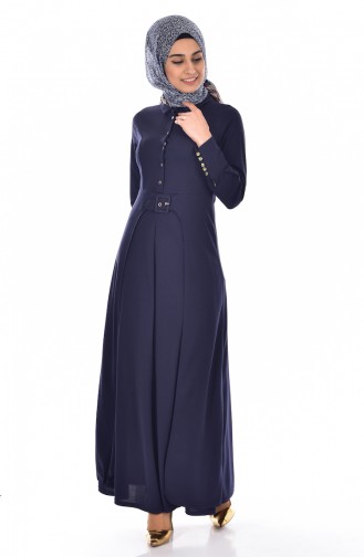 Navy Blue Hijab Dress 3674-05