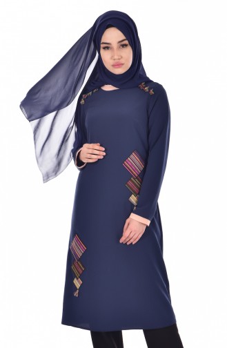 Garnili Püsküllü Tunik 0542-05 Lacivert