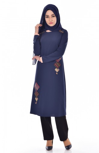 Garnili Püsküllü Tunik 0542-05 Lacivert