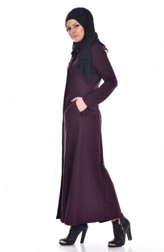 Lace Detailed Belted Coat 61177-01 Damson 61177-01