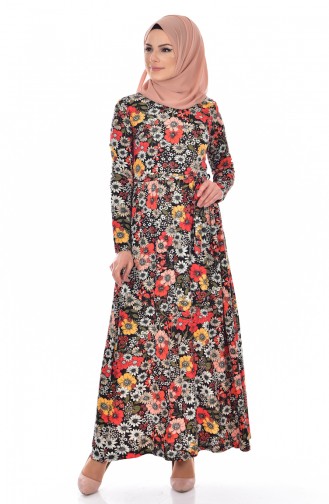Robe a Motifs Fleurs 1642A-01 Noir Jaune 1642A-01