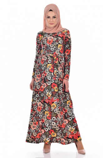 Robe a Motifs Fleurs 1642A-01 Noir Jaune 1642A-01