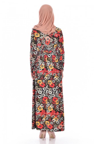 Robe a Motifs Fleurs 1642A-01 Noir Jaune 1642A-01